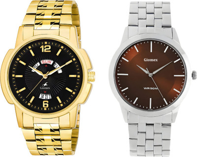 Giomex 440 Black GP Date-Combo-1584SM04_1 Brown Plain Chain 440 Black GP Date-Combo-1584SM04_1 Brown Plain Chain Analog Watch  - For Men & Women