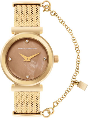 French Connection Aura Women's Analog Gold Watch | Brown MOP Dial With Rhinestones Analog Watch  - For Women