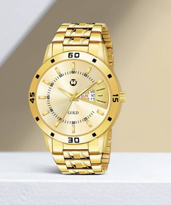 WIZARD TIMES Men's Watch Golden Chain Strap Golden Day & Date Dial Water Resistant Analog Watch  - For Men