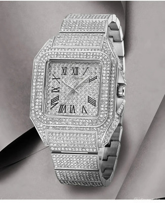 Agg traders AT05 new trending mens ice out diamond studded square dial stainless steel chain Analog Watch  - For Men