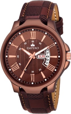 EMPERO EMPERO Day & Date Functioning Leather Strap Brown Dial Analog Watch  - For Men