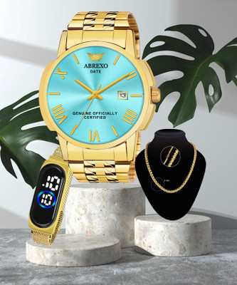 ABREXO Luxury Gold Watch & Gold Chain with Digital Watch Trending Combo For Boys/Men Analog Watch  - For Men