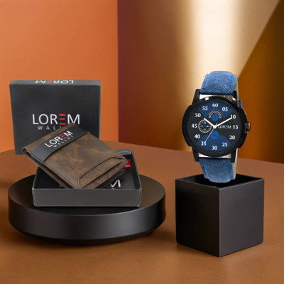 LOREM Combo Of Brown Color Artificial Leather Wallet & Analog Watch  - For Men