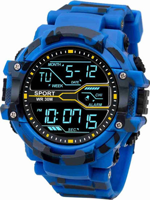 TONSY Digital Shockproof Automatic Multi-Functional Black Color Strap Watch For Men's Sports Army Digital Men's & Boy's Watch 54mm Digital Watch  - For Boys