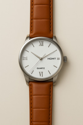 HMT DLX Stylish HOMT Round dial white color brown leather trending smart quartz boys Analog Watch  - For Men