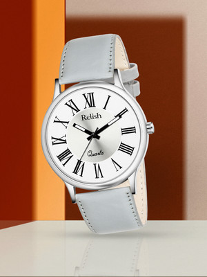 RELish Quartz Analog Watch Silver Dial with Grey PU Leather Strap Watch | Casual & Daily Wear Wristwatch Analog Watch  - For Men