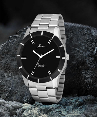 JAINX Black Dial Silver Steel Chain Analog Watch  - For Men