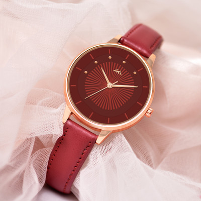 On Time Octus Classic Red Color Dial Leather Strap Women's Analog Watch  - For Girls