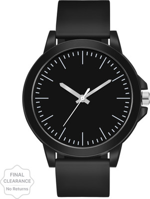 Wholfin WL-114 New Latest Waterproof Minimalists Look Black Smooth Sillicone Strap Analog Watch  - For Boys