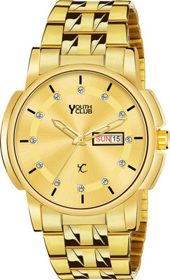 YOUTH CLUB DAY AND DATE Exclusive Premium Gold Plated Dial Day & Date Functioning Analog Watch  - For Men
