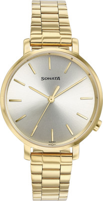 SONATA Elegent Essentials Elegent Essentials Gold Dial Gold Sheet metal Strap Analog Watch  - For Women