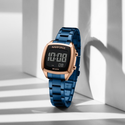 NAVIFORCE NF5047 Rosegold & Blue Versatile Trendy Square Digital Watch  - For Women