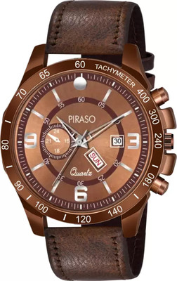 PIRASO RSSL C19 BROWN (STRAP) New Look Black Dial& Black Strap Day&Date Working Display Watch for Men & Boy Analog Watch  - For Men