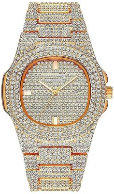 TRENDYADDY Metal Rose Gold Round Dial Shape Quartz Diamond Wrist Watch Analog Watch  - For Women