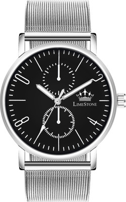 LIMESTONE Mesh Metal Strap Minimalist Stainless Steel Slim Quartz Analog Watch  - For Men