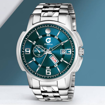 Glazba Day & Date Function Watch With Silver Coated Green Dial Stainless Steel Chain Analog Watch  - For Men