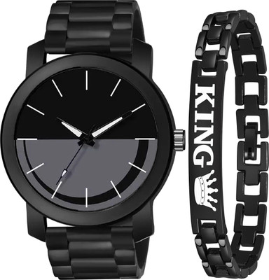 SHURAI black_watch_with_Bracelet Black King Bracelet With Wrist Watches Combo For Men And Boy Analog Watch  - For Men
