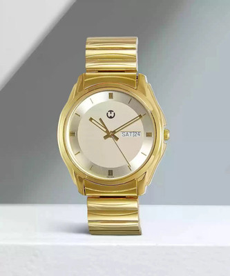 WIZARD TIMES Men's Watch Golden Stainless Steel Strap Golden Day & Date Dial Water Resistant Analog Watch  - For Men