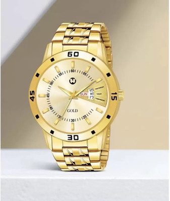 WIZARD TIMES Formal and Party Wear Watch for Men Men's Watch Golden Stainless Steel Strap Golden Day & Date Dial Water Resistant Analog Watch  - For Men