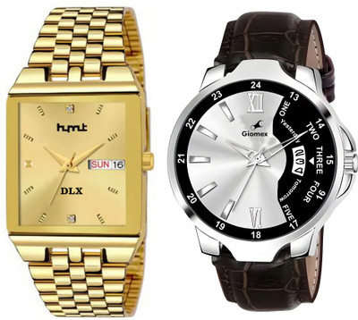 Giomex 9151 New Golden Day & Date-Combo-2252 Black Grey Date Brown 9151 New Golden Day & Date-Combo-2252 Black Grey Date Brown Analog Watch  - For Men & Women