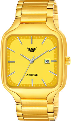 ABREXO Abx8869-Gold Square Watch TRENDING Square Gold Dial Date Working Golden Quartz Mechanism Watch For Boys Analog Watch  - For Men