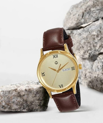 WIZARD TIMES NR1580YL05 NP1580YL05 Golden Dial Brown Strap Fashionable Trending Men's Analog Watch  - For Men