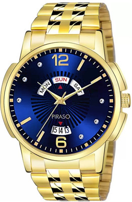 PIRASO D&D E94 BLUE GOLD ANALOG DAY AND DATE WORKING BLUE DIAL GOLD CHAIN WATCH FOR MEN & BOYS Analog Watch  - For Men