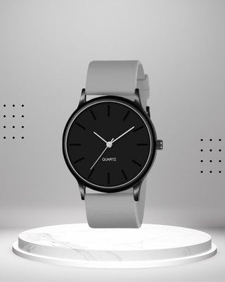 Timorix Modern Black & Light Grey Quartz Black Dial Analog Watch for Men With Light Grey Silicone Strap | Stylish Quartz Analog Watch  - For Men