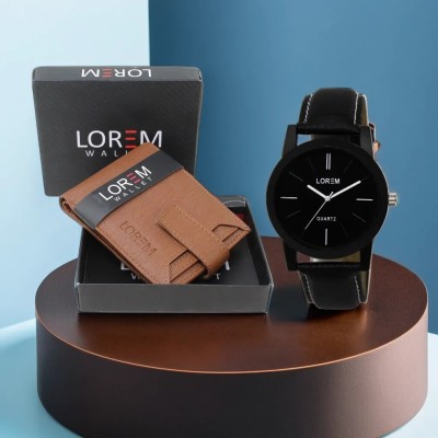 LOREM Combo Of Tan Color Artificial Leather Wallet & Analog Watch  - For Men
