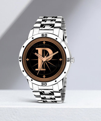 SKOAL ALPHA-P-AVO-SIL-STL Fancy Design Stylish ALPHABET P Dial Silver Leather Strap Men Wrist Watch Analog Watch  - For Boys