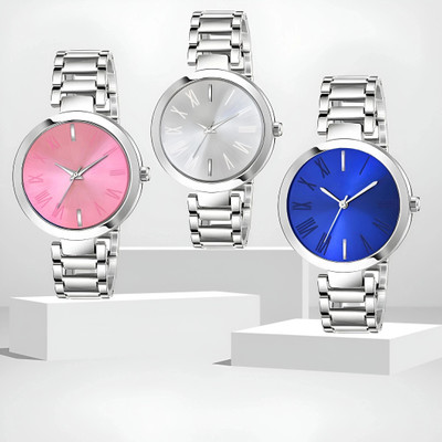 MAHAVIRA COLLECTION TTN PINK_WHTE_BLUE Latest Premium Designer Attractive Look Stainless Steel Watch & Bracelet Analog Watch  - For Women