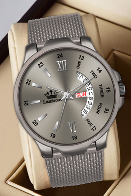 LIMESTONE Gun Metal Grey Day and Date Functioning Mesh Strap Quartz Analog Watch  - For Men