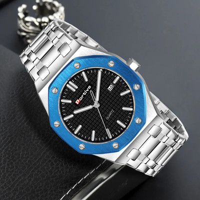 TERIZLA POR-3001-WHITE-Sil-Blue Waterproof Day & Date Watch Classic Designer Stylish Premium Quality Wrist Watch Analog Watch  - For Men
