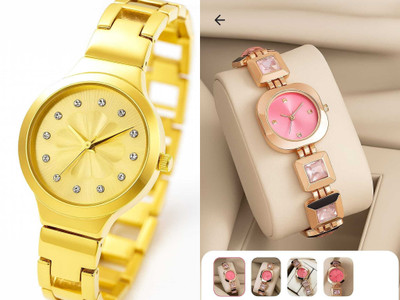 HPWATCH HW12-Rose Gold-Pink_HW21-Gold-Gold Modern Minimalist Black Dial Silicone Strap Analog Watch Analog Watch  - For Women