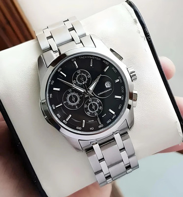 NITYA T SHORT BLACK SILVER men watch Black Dial Day and Date Functioning Chain Adult Quartz Boys Analog Watch  - For Men
