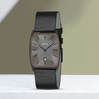 NOVA Grey Date Watch Grey Date Rectangle Thin Leather Strap Watch Analog Watch  - For Men