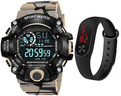 Zienz Brand Digital With M2 Led Shockproof Multi-Functional Yellow Color Army Strap Digital Watch  - For Boys