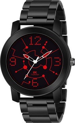 IIK Collection IIK-894M Black Round Artistic Dial with Stainless Steel Metallic Bracelet Chain Strap Analog Watch  - For Men