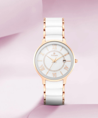 Titan Titan Ceramics White Mother Of Pearl Dial Analog Watch  - For Women