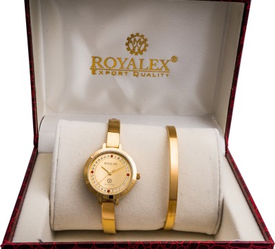 Royalex Combo Watch Set Golden Dial Golden Case and Golden Bangle Analog Watch  - For Women