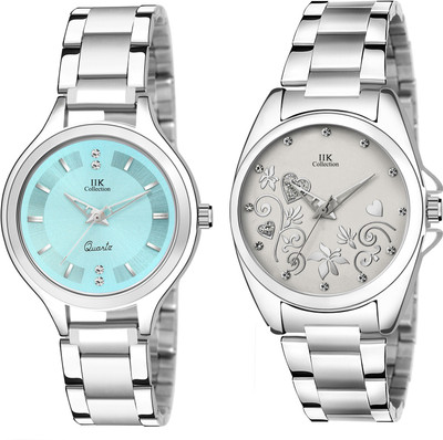 IIK Collection IIK-3003W-3042W Stone Studded Green & Silver Dial with Silver Bracelet Metallic Strap Combo Analog Watch  - For Women