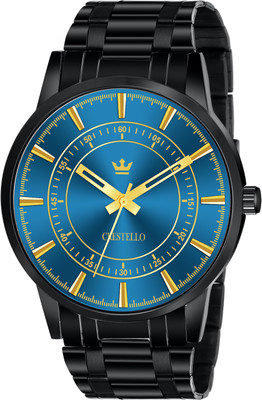 CRESTELLO CR-BLK027-BLU-CH Black Plated Metal Chain Analog Watch  - For Men