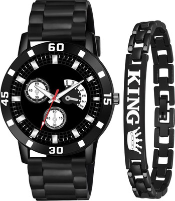 HC HARMI CREATIVE STYLISH DIAL- PU STRAP & BLACK KING BRACELET COMBO SET FOR MEN Analog combo boy men watch,stylish watch ,King Combo watch Analog Watch - For Boys Analog Watch  - For Men