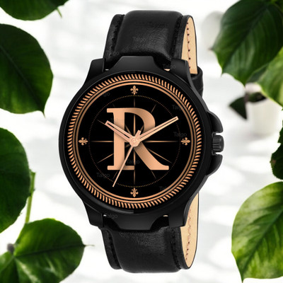 Natrix ALPHA-R-3K-BLK-L Fancy Design Stylish ALPHABET R Dial Black Leather Strap Men Wrist Watch Analog Watch  - For Boys