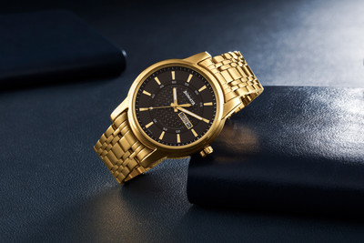 SONATA Sonata 2 Quartz watch with Day and Date Black Dial Golden Stainless Steel Strap Analog Watch  - For Men