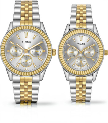 TIMEX Multifunction Sliver Dial Gift Set Analog Watch  - For Couple