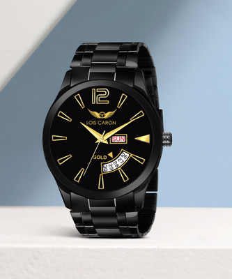 LOIS CARON LCS-8446 ORIGINAL BLACK PLATED DAY & DATE FUNCTIONING Analog Watch  - For Men