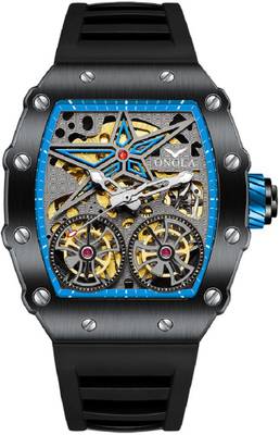 OVERFLY Double Tourbillon Automatic Skeleton Mechanical Flywheel Unique Dial Luxury Analog Watch  - For Men