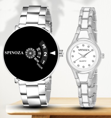 SPINOZA Black stylish watch with mina studded watch combo for boys& girls Analog Watch  - For Couple