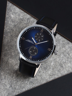 French Connection Blue Round Dial Mens Mult Function Watch FCN066UBL Men's Analog Black Watch | Blue Sunray Round Dial Analog Watch  - For Men